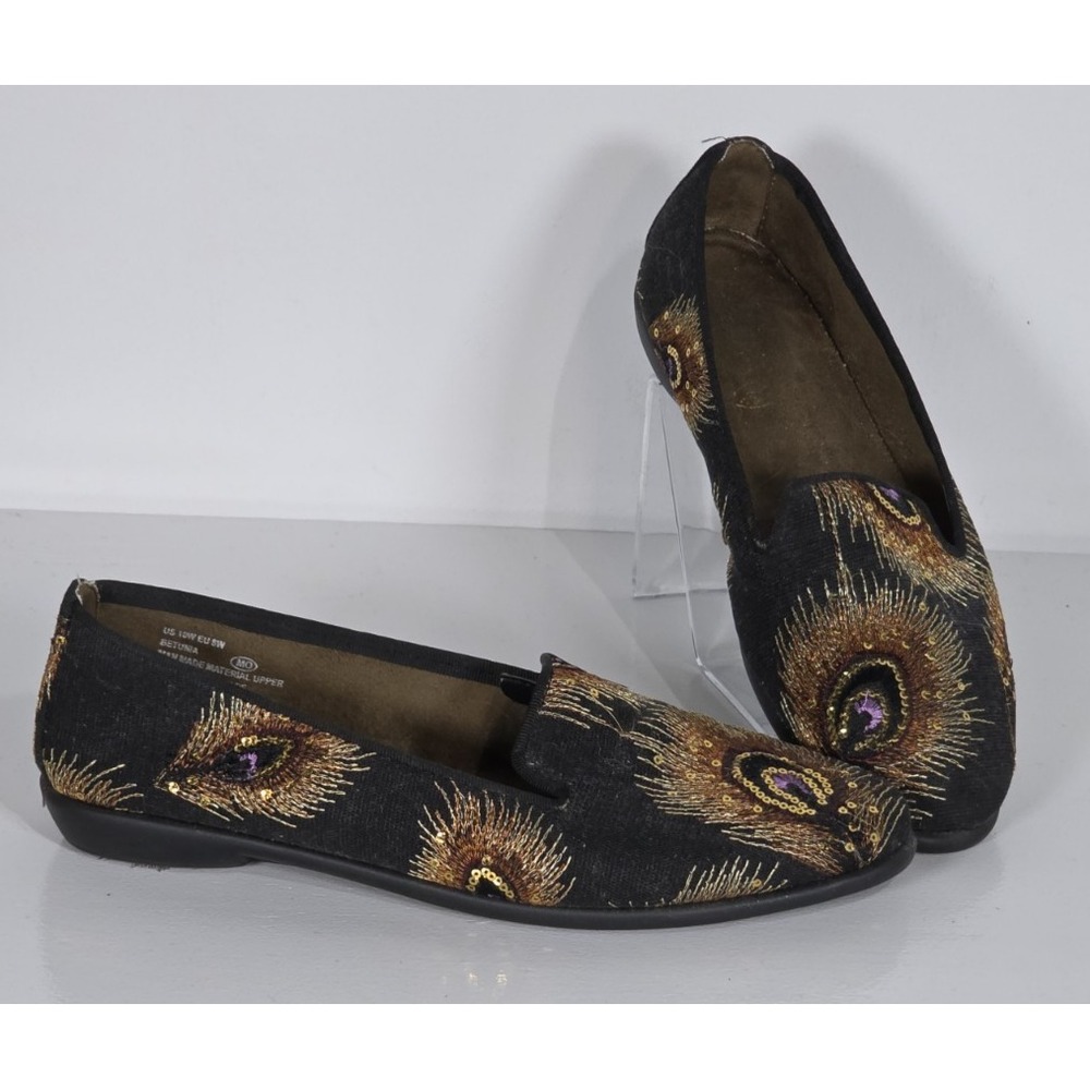 Aerosoles Women 10 Betunia Loafer Peacock Feather Slip On Canvas Flat Shoes Luxe